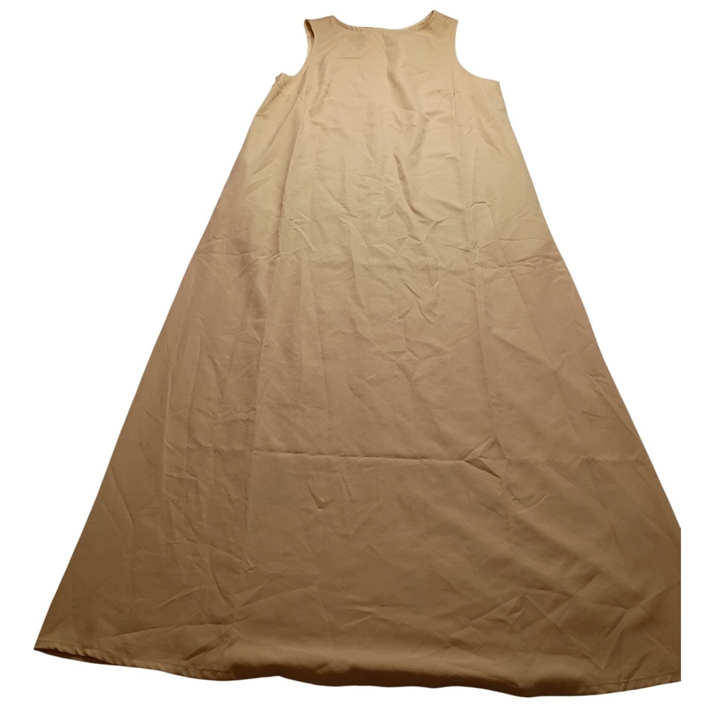 Sleeveless Maxi Dress Cream Tan Back Cutout Pearl Button A-Line Long Summer Gown
